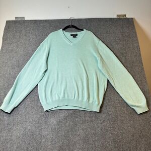 Brooks Brothers Supima Cotton Golf V-Neck Sweater Mint Green Knit Pullover Large